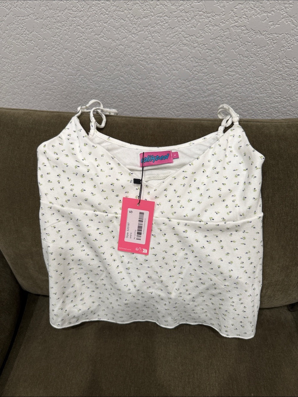 Edikted White Floral Tie-Shoulder Crop Tank